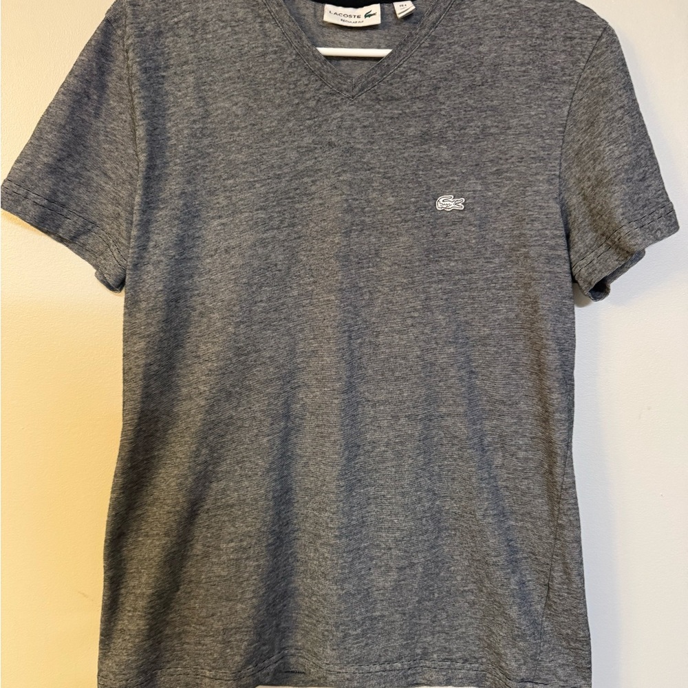 Lacoste Men’s Short Sleeve Preppy V-Neck Black Stripe T-Shirt Cotton Size M FR 4